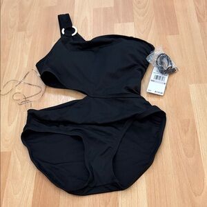 Michael Kors Black One-Shoulder Swim One Piece
